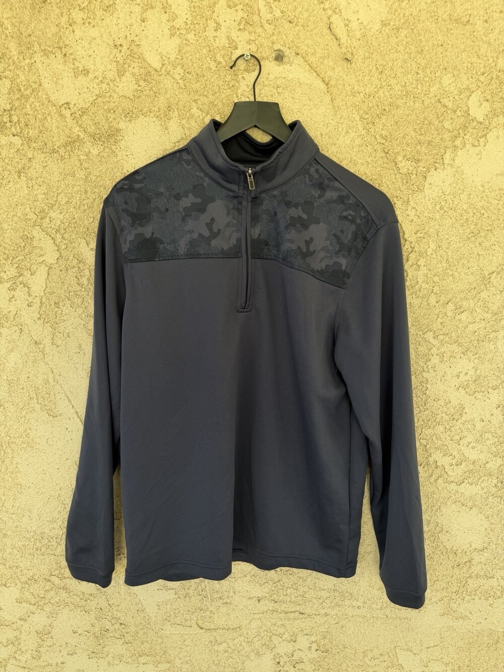 Pebble Beach Dry Luxe Performance Sweatshirt Mens L Blue Camo 1/4 Zip Pullover